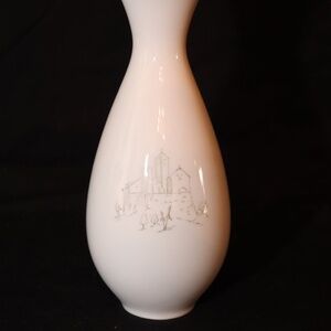 Vintage Porcelain Vase with Gold Trim & Castle Design